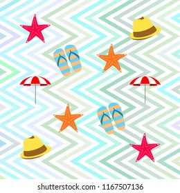 beach umbrella starfish hat flip flops beach holiday vector background