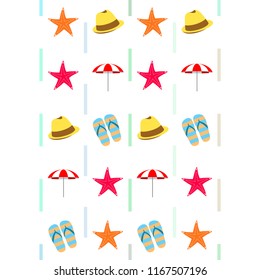 beach umbrella starfish hat flip flops beach holiday vector background