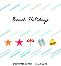 beach umbrella starfish hat flip flops beach holiday vector background