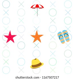beach umbrella starfish hat flip flops beach holiday vector background