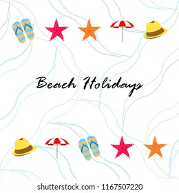 beach umbrella starfish hat flip flops beach holiday vector background