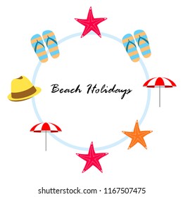 beach umbrella starfish hat flip flops beach holiday vector background