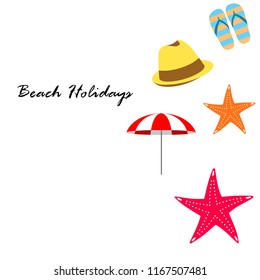 beach umbrella starfish hat flip flops beach holiday vector background