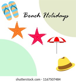 beach umbrella starfish hat flip flops beach holiday vector background