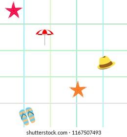 beach umbrella starfish hat flip flops beach holiday vector background