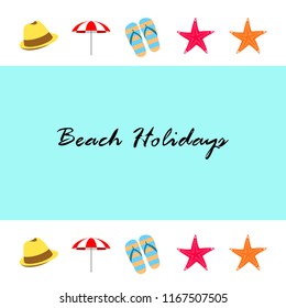 beach umbrella starfish hat flip flops beach holiday vector background