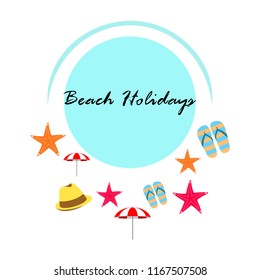 beach umbrella starfish hat flip flops beach holiday vector background beach umbrella starfish hat flip flops beach holiday vector background