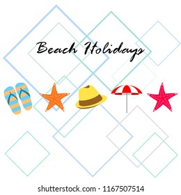 beach umbrella starfish hat flip flops beach holiday vector background