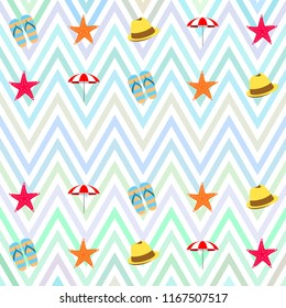 beach umbrella starfish hat flip flops beach holiday vector background