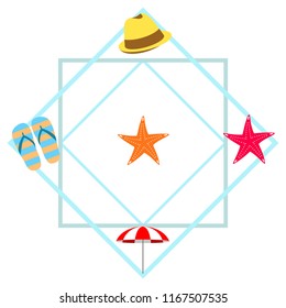 beach umbrella starfish hat flip flops beach holiday vector background