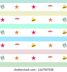beach umbrella starfish hat flip flops beach holiday vector background