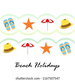 beach umbrella starfish hat flip flops beach holiday vector background