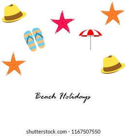 beach umbrella starfish hat flip flops beach holiday vector background