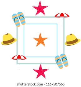 beach umbrella starfish hat flip flops beach holiday vector background