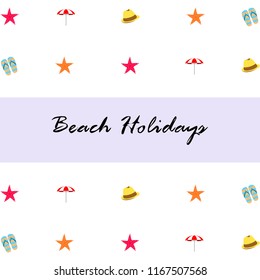beach umbrella starfish hat flip flops beach holiday vector background