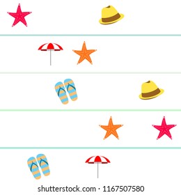 beach umbrella starfish hat flip flops beach holiday vector background
