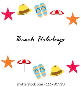beach umbrella starfish hat flip flops beach holiday vector background
