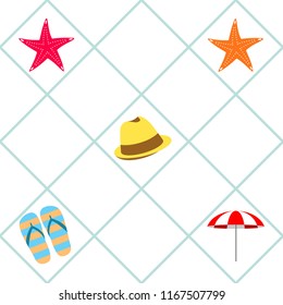 beach umbrella starfish hat flip flops beach holiday vector background