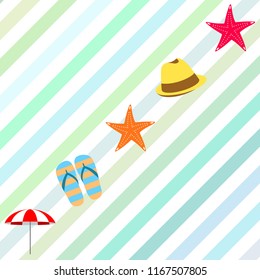 beach umbrella starfish hat flip flops beach holiday vector background