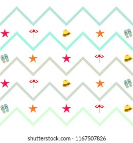 beach umbrella starfish hat flip flops beach holiday vector background