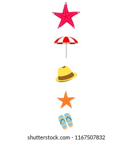beach umbrella starfish hat flip flops beach holiday vector background