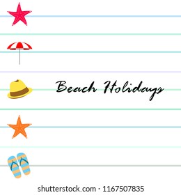 beach umbrella starfish hat flip flops beach holiday vector background