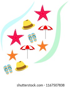 beach umbrella starfish hat flip flops beach holiday vector background