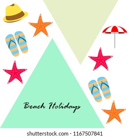 beach umbrella starfish hat flip flops beach holiday vector background