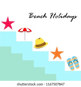 beach umbrella starfish hat flip flops beach holiday vector background