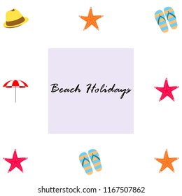 beach umbrella starfish hat flip flops beach holiday vector background