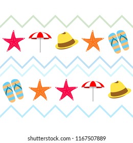 beach umbrella starfish hat flip flops beach holiday vector background