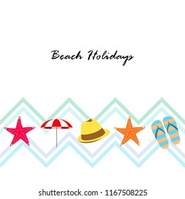 beach umbrella starfish hat flip flops beach holiday vector background
