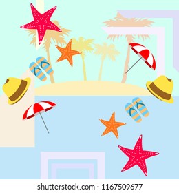 beach umbrella starfish hat flip flops beach holiday vector background