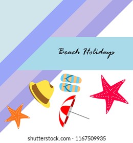beach umbrella starfish hat flip flops beach holiday vector background