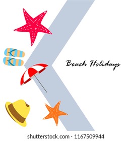 beach umbrella starfish hat flip flops beach holiday vector background