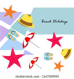 beach umbrella starfish hat flip flops beach holiday vector background