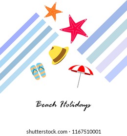 beach umbrella starfish hat flip flops beach holiday vector background