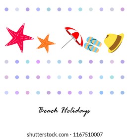 beach umbrella starfish hat flip flops beach holiday vector background
