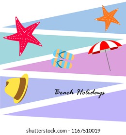 beach umbrella starfish hat flip flops beach holiday vector background
