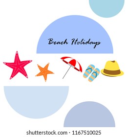 beach umbrella starfish hat flip flops beach holiday vector background
