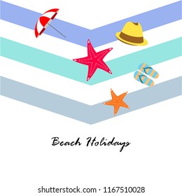 beach umbrella starfish hat flip flops beach holiday vector background