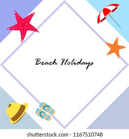 beach umbrella starfish hat flip flops beach holiday vector background