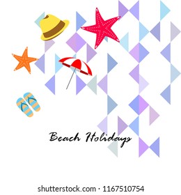 beach umbrella starfish hat flip flops beach holiday vector background
