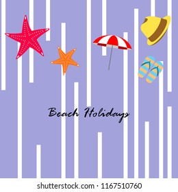 beach umbrella starfish hat flip flops beach holiday vector background