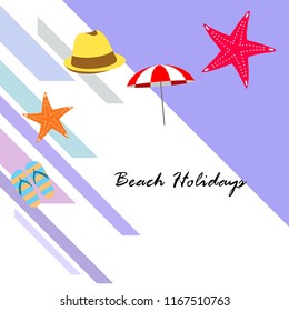 beach umbrella starfish hat flip flops beach holiday vector background