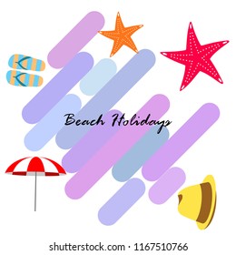 beach umbrella starfish hat flip flops beach holiday vector background beach umbrella starfish hat flip flops beach holiday vector background
