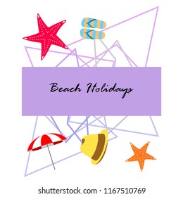 beach umbrella starfish hat flip flops beach holiday vector background