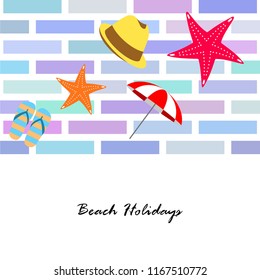 beach umbrella starfish hat flip flops beach holiday vector background