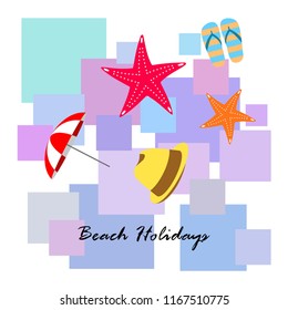 beach umbrella starfish hat flip flops beach holiday vector background