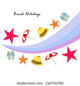 beach umbrella starfish hat flip flops beach holiday vector background